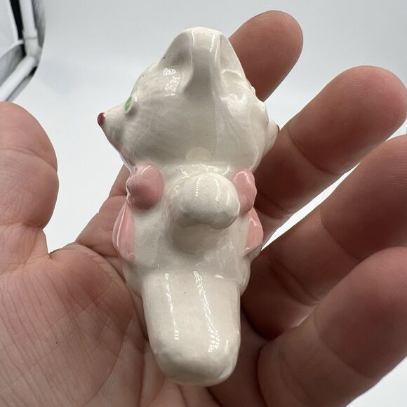 Rare Vintage Macrame Ceramic Bead Baby Bear Girl Pink Bow Figurine Stuffy Lovie - Picture 4 of 7